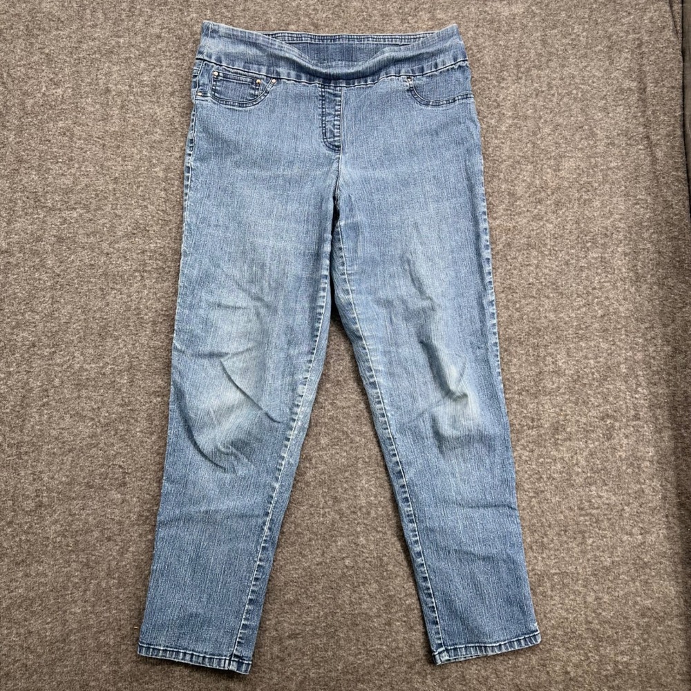 Ruby Rd Womens Medium Wash Pull On Straight Leg Denim Jeans Blue Size 12